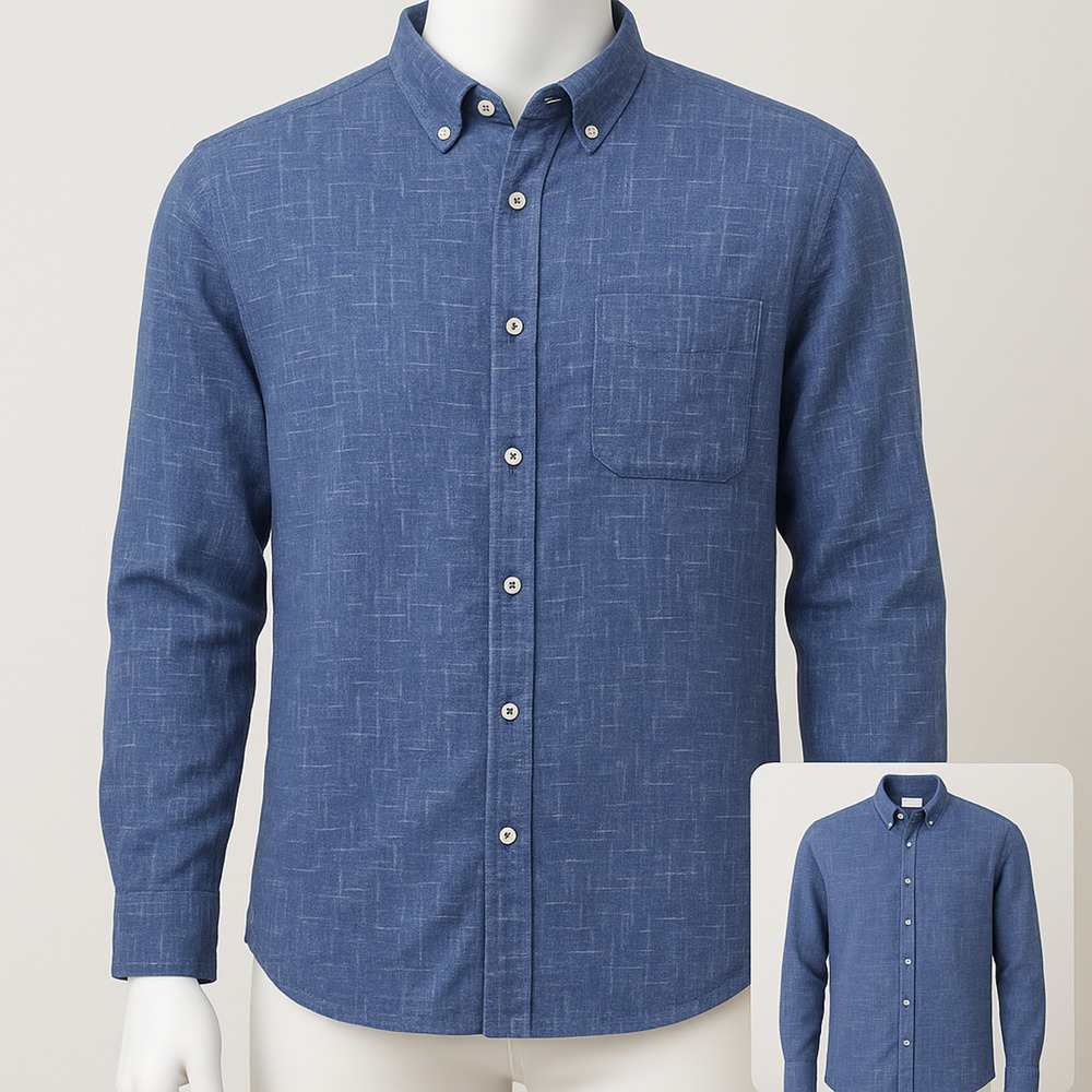 Rowm Blue Textured Button Down Shirt Casual Lightweight  Medium